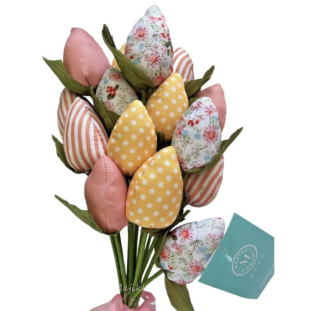 Martha Stewart Bunch Of 15 Cloth Tulips Stems Easter Spring Vase Basket Filler